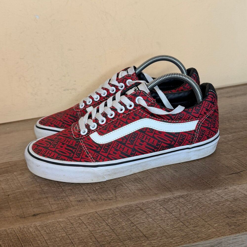 Vans Ward Red & Black Repeat Logo Mix Skate Shoes Mens size 8.5 sneakers
